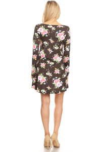 We-American Women Pastel Floral Long Sleeve Jersey Dress