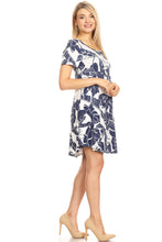 Load image into Gallery viewer, We-American Women&#39;s Short Sleeve Navy Leaf Jersey Dress