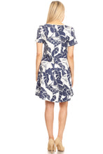 Load image into Gallery viewer, We-American Women&#39;s Short Sleeve Navy Leaf Jersey Dress