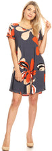 Load image into Gallery viewer, We-American Women Navy Pumpkin Short Sleeve Jersey Dress