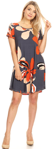 We-American Women Navy Pumpkin Short Sleeve Jersey Dress