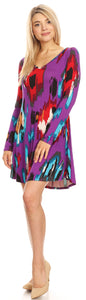 We-American Women Lavender Red Brush Long Sleeve Jersey Dress